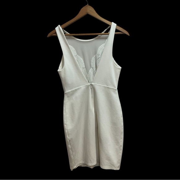 🤍 Lulus White Lace‎ Bodycon Dress S 💍 Mesh Top Bridal Shower Cocktail Fit - Picture 7 of 8